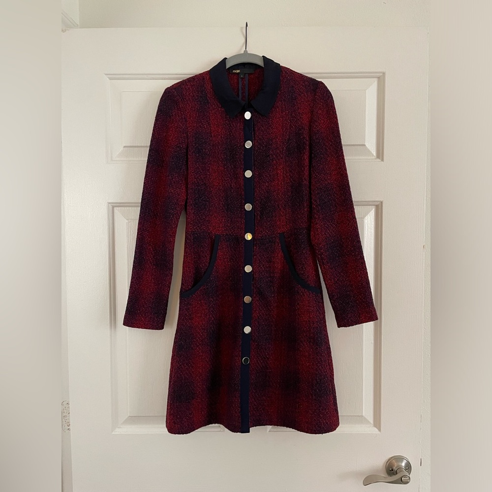 Maje Renitia Tweed Mini Shirt Dress